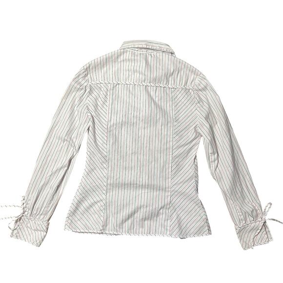 Vintage 90s Necessary Objects Red Black Pinstripe Button Up Top Size Medium - Picture 2 of 6